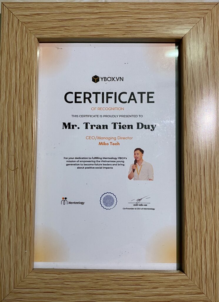 Chứng nhận Mentor Trần Tiến Duy - ybox.vn