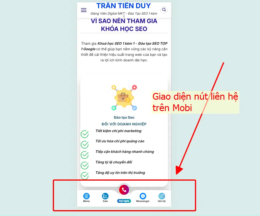 Giao diện Contact liên hệ đẹp trên Mobi và PC 2 Giao diện Nút liên hệ trên hiển thị điện thoại