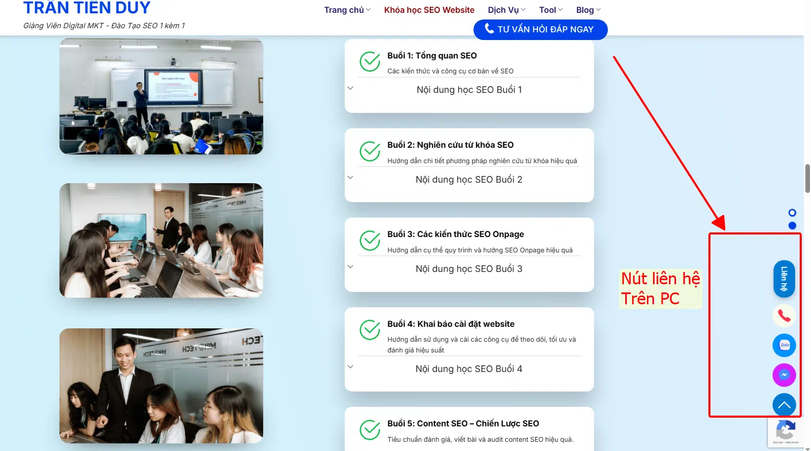 Giao diện Contact liên hệ đẹp trên Mobi và PC 1 Giao diện Nút liên hệ trên hiển thị Máy tính