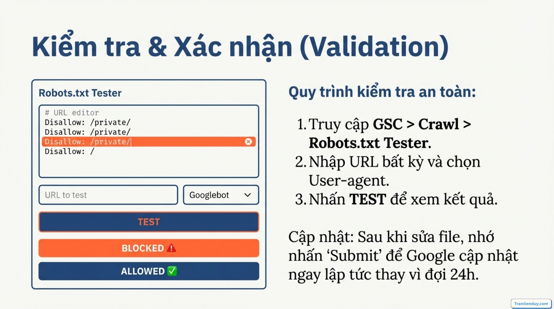 Kiểm Tra và xác nhận Robots.txt 