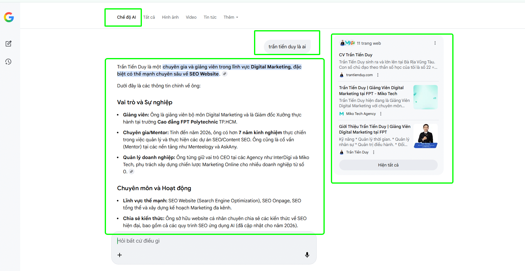 Dịch Vụ GEO Website Trên AI -ChatGPT Overviews, Gemini Top #1 2 trần tiến duy dạy GEO - AI google