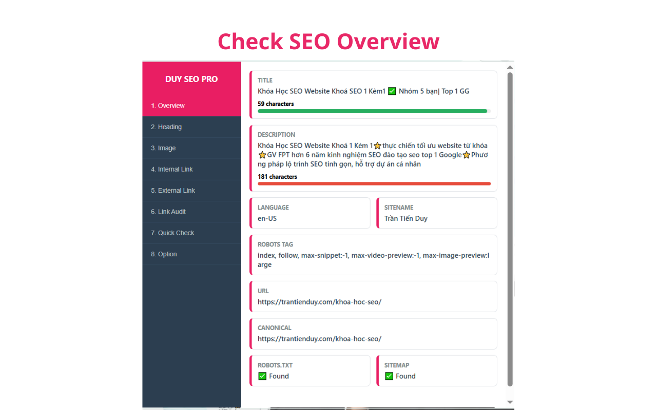 Chrome Extension - Add on DUY SEO PRO 2 Tab Overview