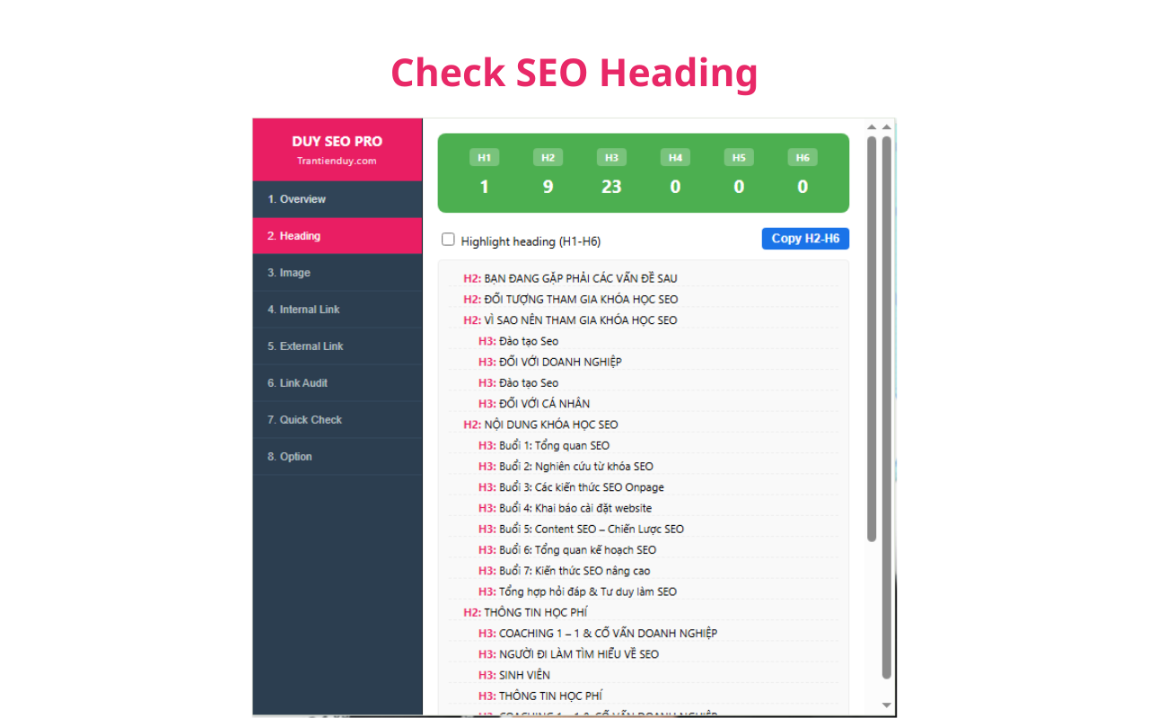 Chrome Extension - Add on DUY SEO PRO 3 Tab Heading – Phân tích "bộ khung" nội dung (H1-H6)