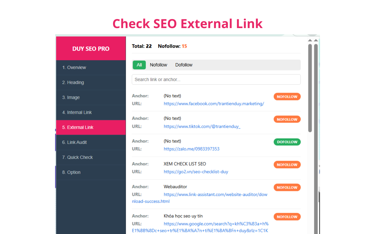 Chrome Extension - Add on DUY SEO PRO 6 Tab Link (Internal & External) – Kiểm soát dòng chảy sức mạnh