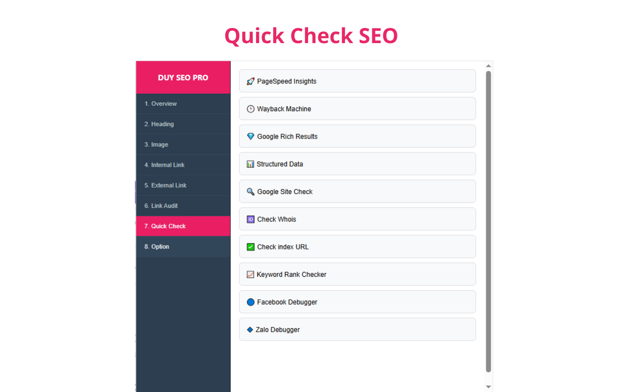 Chrome Extension - Add on DUY SEO PRO 8 Tab Quick Check – 10 tính năng Lối tắt đến các siêu công cụ