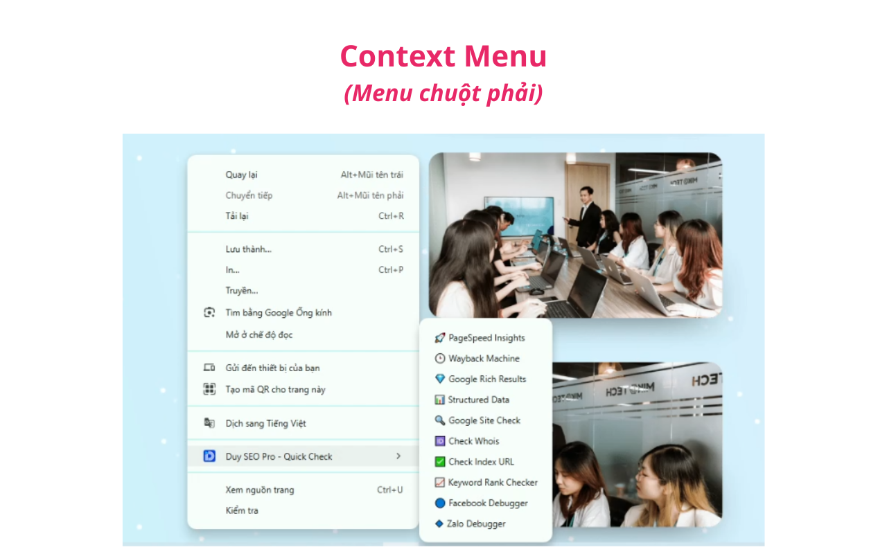 Chrome Extension - Add on DUY SEO PRO 9 Tab Quick Check – 10 tính năng Lối tắt đến các siêu công cụ