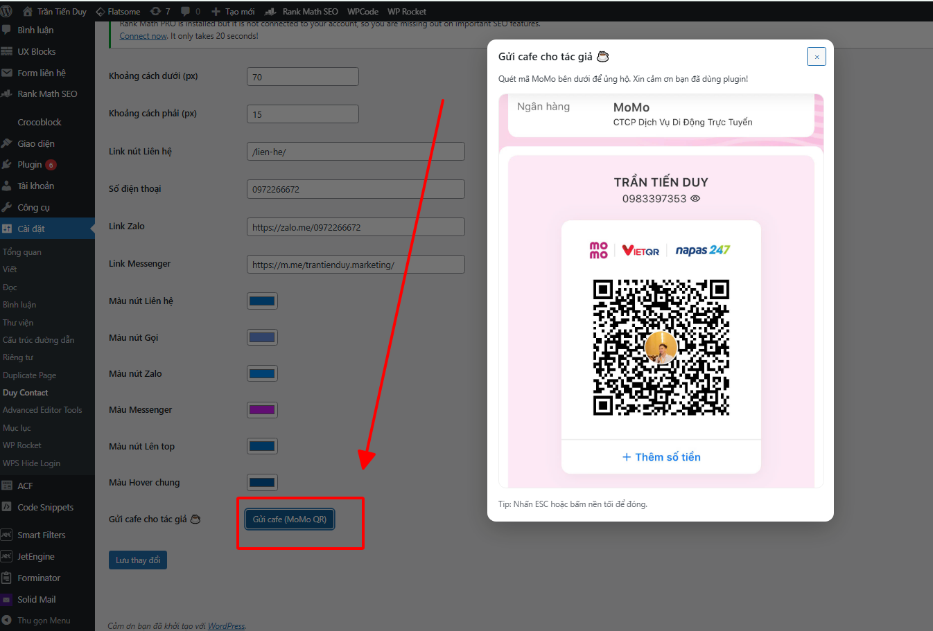 Trong Plugin có Momo của mình ai có lòng thì gửi chút Cafe