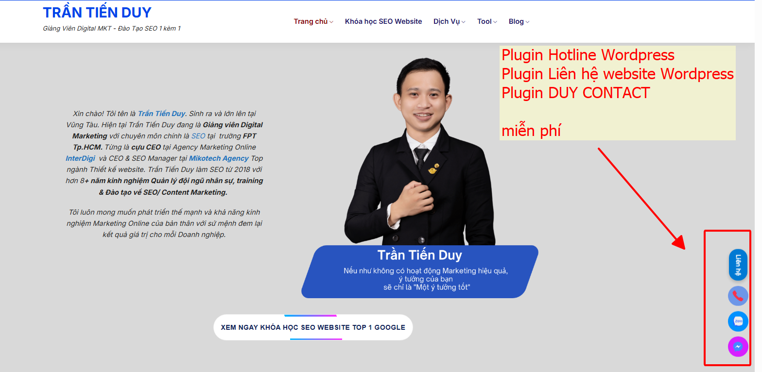 Giao diện trên PC - Plugin Hotline DUY CONTACT