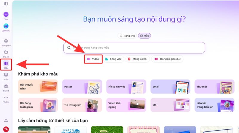 Cách tạo video trên Canva cho TikTok, Reels và YouTube Shorts 3 Chọn mục Video