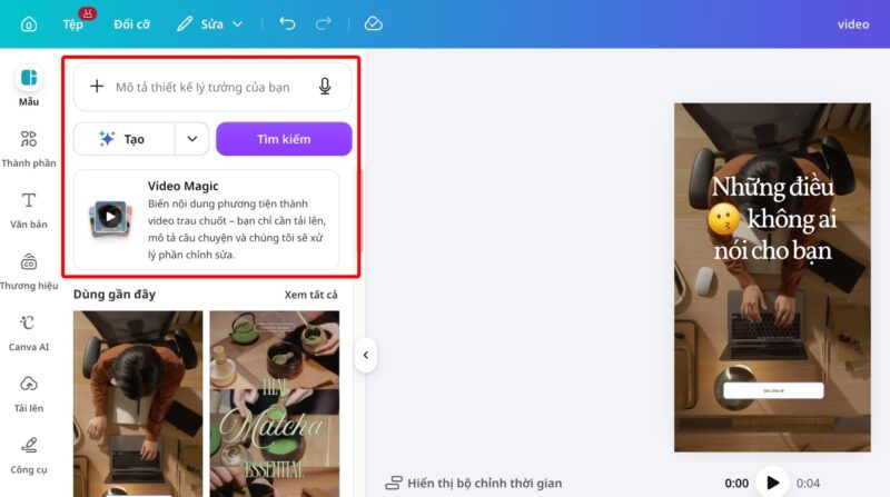 Cách tạo video trên Canva cho TikTok, Reels và YouTube Shorts 7 Sử dụng công cụ tạo video bằng AI (Video Magic) để hỗ trợ quá trình sáng tạo nội dung