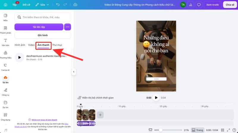 Cách tạo video trên Canva cho TikTok, Reels và YouTube Shorts 9 Thêm nhạc nền hoặc giọng đọc