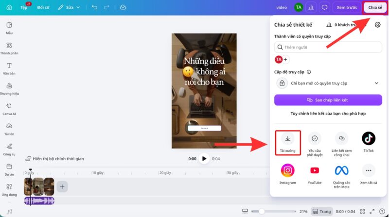Cách tạo video trên Canva cho TikTok, Reels và YouTube Shorts 11 Chọn Chia sẻ sau khi hoàn tất quá trình chỉnh sửa video