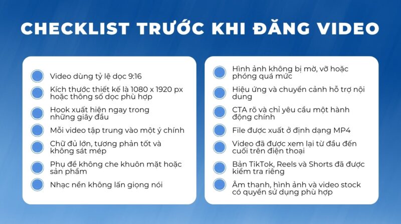 Cách tạo video trên Canva cho TikTok, Reels và YouTube Shorts 14 Checklist kiểm tra nội dung, hình ảnh, âm thanh và định dạng trước khi đăng video