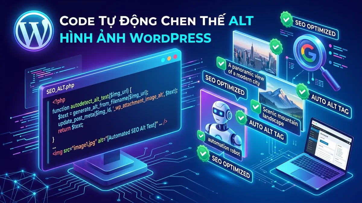 Code Tối ưu SEO hình ảnh - Chèn thẻ ALT ảnh tự động trên website Wordpress 1 Code tự động chèn thẻ ALT hình ảnh trên website WordPress chuẩn SEO