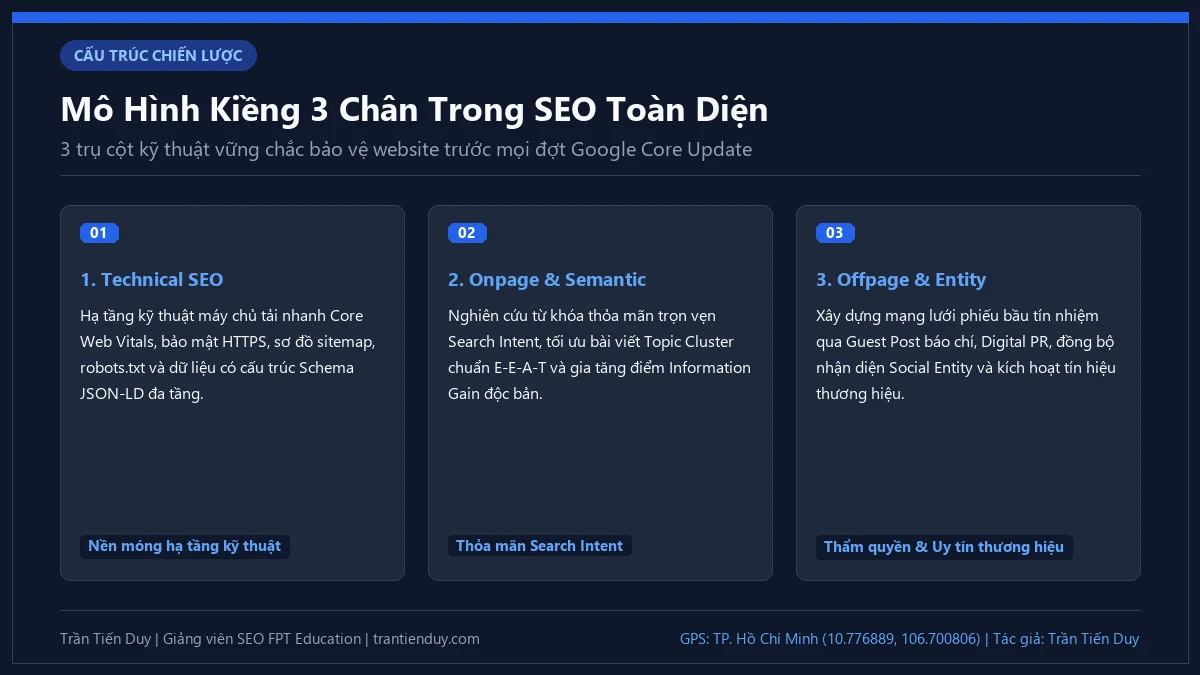 SEO là gì trong Marketing? Bản chất, quy trình và lộ trình nghề nghiệp 2026 11 Mô hình 3 trụ cột kỹ thuật cốt lõi trong xây dựng chiến lược SEO chuyên nghiệp