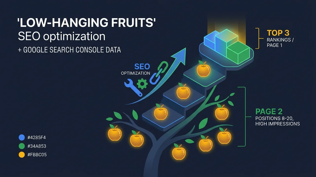 Chiến Lược Quả Ngọt Tầm Thấp Low-Hanging Fruits Trên GSC Chiến lược tối ưu từ khóa quả ngọt tầm thấp trang 2 vị trí 8 đến 20 bứt phá Top 3 trên Google Search Console