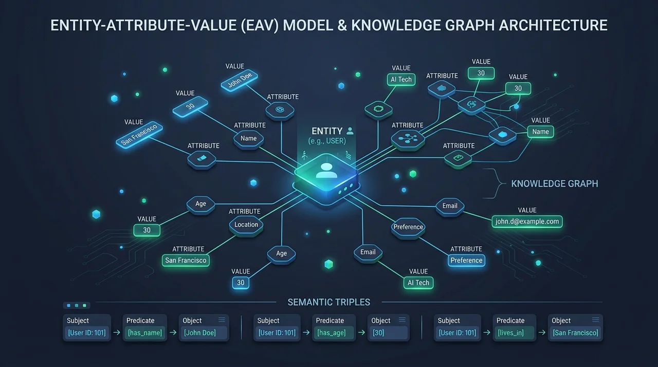 Mô Hình EAV và Google Knowledge Graph Architecture - Trần Tiến Duy Sơ đồ kiến trúc mô hình EAV Entity Attribute Value và mạng tri thức Google Knowledge Graph