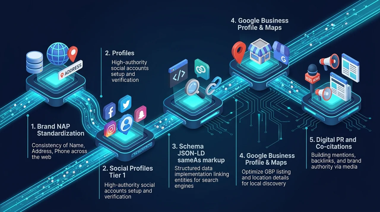 Quy Trình 5 Bước Xây Dựng Entity SEO Chuẩn Chuyên Gia - Trần Tiến Duy Quy trình 5 bước xây dựng Social Entity Stacking Schema sameAs chuẩn E-E-A-T Trần Tiến Duy
