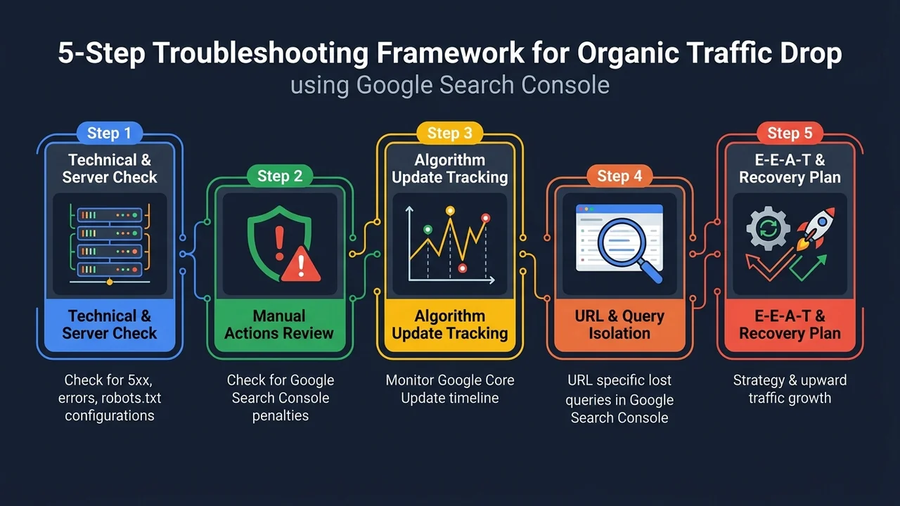 Quy Trình 5 Bước Xử Lý Khủng Hoảng Tụt Hạng Bằng Google Search Console Quy trình 5 bước chẩn đoán và xử lý website bị tụt dốc traffic thứ hạng đột ngột bằng Google Search Console